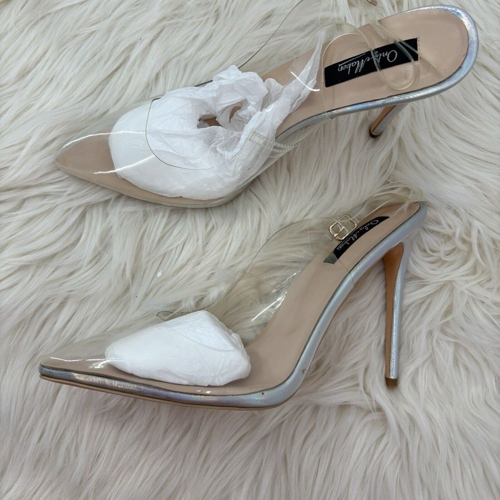 Only Maker Clear Silver Strap Pointed Toe Heels Size EU 44 US 12